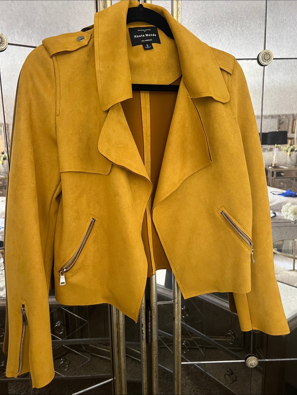 Like New Haute Monde Mustard Suede-Style Moto Jacket. Excellent Condition.